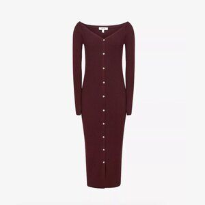NEW!! Reiss Camille Knitted Button Through Midi Dress in Burgundy